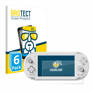 Vorderseite einer Produktverpackung mit dem Markenlogo BROTECT. Daneben ist das Gerät AYN Odin 2 Mini mit dem zugehörigen Disp