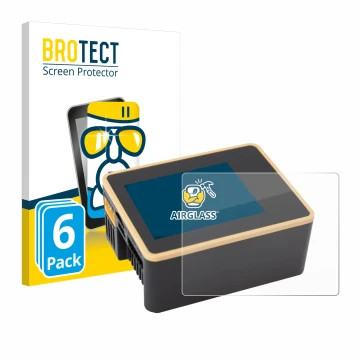 Vorderseite einer Produktverpackung mit dem Markenlogo BROTECT. Daneben ist das Gerät Junsi iCharger X6 mit dem zugehörigen Di