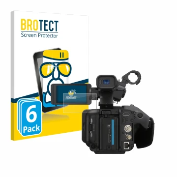 Vorderseite einer Produktverpackung mit dem Markenlogo BROTECT. Daneben ist das Gerät Sony PXW-Z200 mit dem zugehörigen Displa