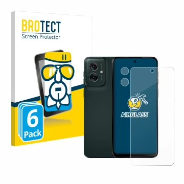 Vorderseite einer Produktverpackung mit dem Markenlogo BROTECT. Daneben ist das Gerät Motorola Moto G55 (Display+Kamera) mit d