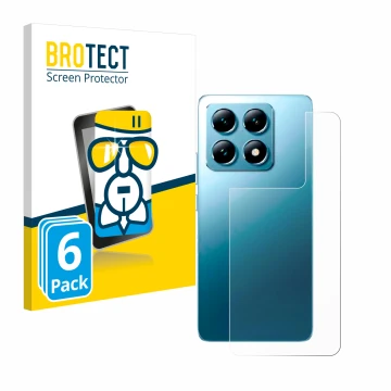 Vorderseite einer Produktverpackung mit dem Markenlogo BROTECT. Daneben ist das Gerät Xiaomi 14T (Rückseite) mit dem zugehörig