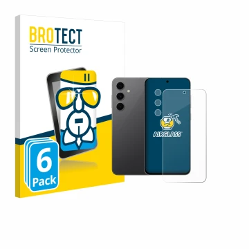 Vorderseite einer Produktverpackung mit dem Markenlogo BROTECT. Daneben ist das Gerät Samsung Galaxy S24 FE (Display+Kamera) m