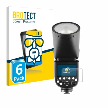 Vorderseite einer Produktverpackung mit dem Markenlogo BROTECT. Daneben ist das Gerät Godox TT685 II mit dem zugehörigen Displ