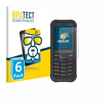 Vorderseite einer Produktverpackung mit dem Markenlogo BROTECT. Daneben ist das Gerät Sonim XP100 mit dem zugehörigen Displays