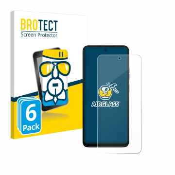 Vorderseite einer Produktverpackung mit dem Markenlogo BROTECT. Daneben ist das Gerät Motorola Moto G35 mit dem zugehörigen Di