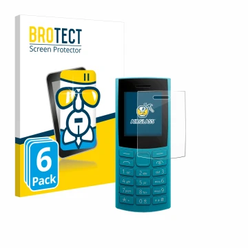 Vorderseite einer Produktverpackung mit dem Markenlogo BROTECT. Daneben ist das Gerät Nokia 105 4G 2nd Edition mit dem zugehör