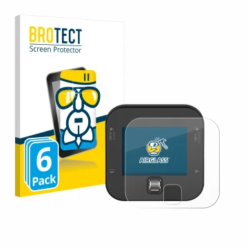 Vorderseite einer Produktverpackung mit dem Markenlogo BROTECT. Daneben ist das Gerät ISDT Q6 Retro mit dem zugehörigen Displa