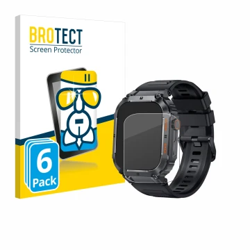 Vorderseite einer Produktverpackung mit dem Markenlogo BROTECT. Daneben ist das Gerät bedee Smartwatch 1.96