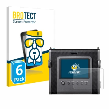 Vorderseite einer Produktverpackung mit dem Markenlogo BROTECT. Daneben ist das Gerät Fujifilm Instax Wide Evo mit dem zugehör