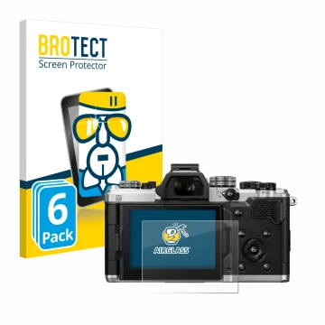 Vorderseite einer Produktverpackung mit dem Markenlogo BROTECT. Daneben ist das Gerät OM System OM-3 mit dem zugehörigen Displ