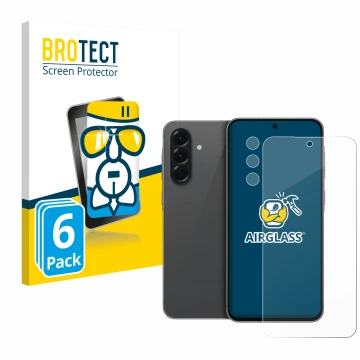 Vorderseite einer Produktverpackung mit dem Markenlogo BROTECT. Daneben ist das Gerät Samsung Galaxy A56 5G (Display+Kamera) m