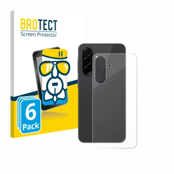 Vorderseite einer Produktverpackung mit dem Markenlogo BROTECT. Daneben ist das Gerät Samsung Galaxy A36 5G (Rückseite) mit de