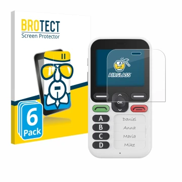 Vorderseite einer Produktverpackung mit dem Markenlogo BROTECT. Daneben ist das Gerät Doro Leva X10 mit dem zugehörigen Displa