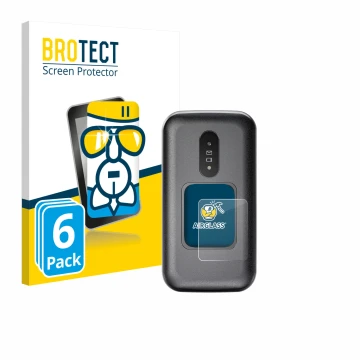 Vorderseite einer Produktverpackung mit dem Markenlogo BROTECT. Daneben ist das Gerät Doro 2880 (Äußeres Display) mit dem zuge