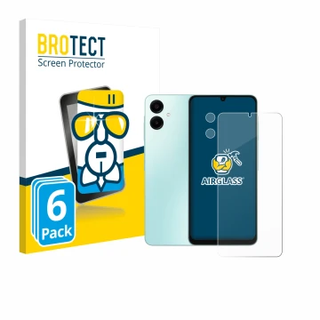 Vorderseite einer Produktverpackung mit dem Markenlogo BROTECT. Daneben ist das Gerät Samsung Galaxy A06 5G (Display+Kamera) m