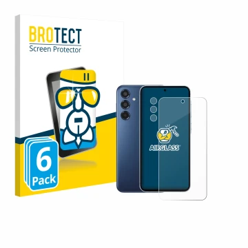 Vorderseite einer Produktverpackung mit dem Markenlogo BROTECT. Daneben ist das Gerät Samsung Galaxy M35 (Display+Kamera) mit 