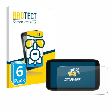 Vorderseite einer Produktverpackung mit dem Markenlogo BROTECT. Daneben ist das Gerät TomTom Go Navigator 6 (2. Generation) mi