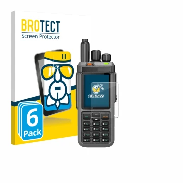 Vorderseite einer Produktverpackung mit dem Markenlogo BROTECT. Daneben ist das Gerät Radtel RT-880 mit dem zugehörigen Displa