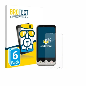 Vorderseite einer Produktverpackung mit dem Markenlogo BROTECT. Daneben ist das Gerät Doro Aurora A10 mit dem zugehörigen Disp