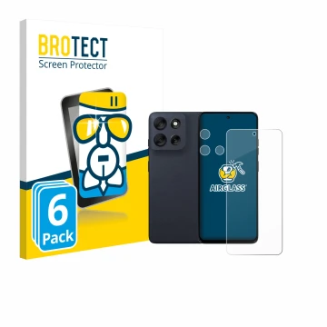 Vorderseite einer Produktverpackung mit dem Markenlogo BROTECT. Daneben ist das Gerät Motorola Moto G56 (Display+Kamera) mit d
