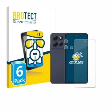 Vorderseite einer Produktverpackung mit dem Markenlogo BROTECT. Daneben ist das Gerät Motorola Moto G86 (Display+Kamera) mit d