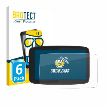 Vorderseite einer Produktverpackung mit dem Markenlogo BROTECT. Daneben ist das Gerät TomTom GO Camper Tour mit dem zugehörige