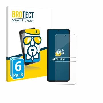 Vorderseite einer Produktverpackung mit dem Markenlogo BROTECT. Daneben ist das Gerät Samsung Galaxy Z Flip 7 FE mit dem zugeh