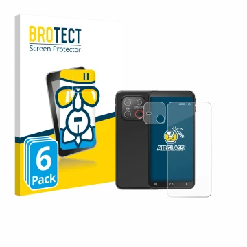 Vorderseite einer Produktverpackung mit dem Markenlogo BROTECT. Daneben ist das Gerät Emporia Smart ME7 (Display+Kamera) mit d