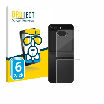 Vorderseite einer Produktverpackung mit dem Markenlogo BROTECT. Daneben ist das Gerät Samsung Galaxy Z Flip 7 FE (Rückseite) m