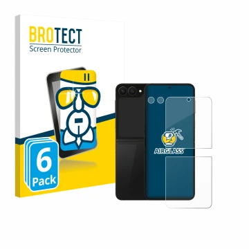 Vorderseite einer Produktverpackung mit dem Markenlogo BROTECT. Daneben ist das Gerät Samsung Galaxy Z Flip 7 FE (Display+Kame
