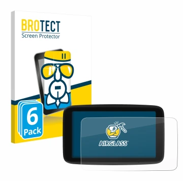 Vorderseite einer Produktverpackung mit dem Markenlogo BROTECT. Daneben ist das Gerät TomTom GO Classic 5
