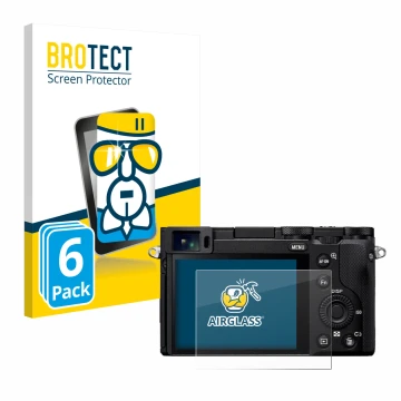 Vorderseite einer Produktverpackung mit dem Markenlogo BROTECT. Daneben ist das Gerät Sony RX1R III mit dem zugehörigen Displa