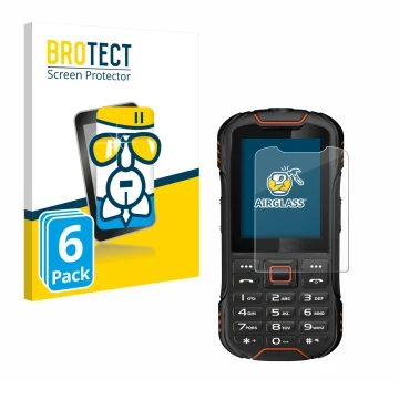 Vorderseite einer Produktverpackung mit dem Markenlogo BROTECT. Daneben ist das Gerät Gigaset GLX8 mit dem zugehörigen Display