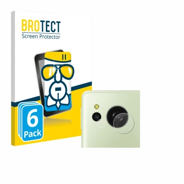 Vorderseite einer Produktverpackung mit dem Markenlogo BROTECT. Daneben ist das Gerät Sharp Aquos Sense 8 (NUR Kamera) mit dem