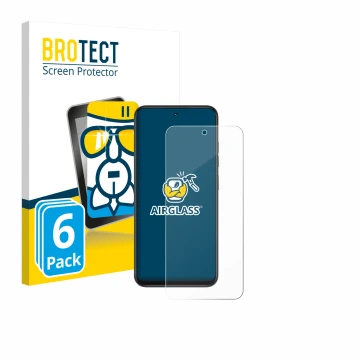 Vorderseite einer Produktverpackung mit dem Markenlogo BROTECT. Daneben ist das Gerät Infinix Smart 10 mit dem zugehörigen Dis