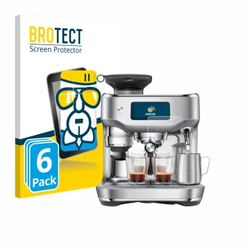 Vorderseite einer Produktverpackung mit dem Markenlogo BROTECT. Daneben ist das Gerät Sage the Oracle Dual Boiler mit dem zuge