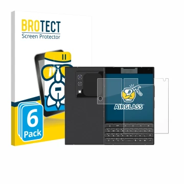 Vorderseite einer Produktverpackung mit dem Markenlogo BROTECT. Daneben ist das Gerät Unihertz Titan 2 (Display+Kamera) mit de