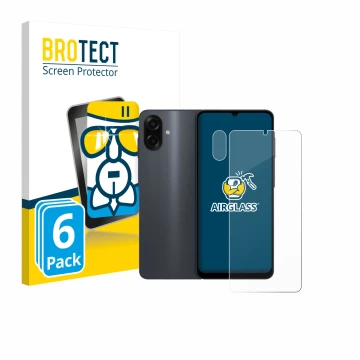 Vorderseite einer Produktverpackung mit dem Markenlogo BROTECT. Daneben ist das Gerät Samsung Galaxy A07 (Display+Kamera) mit 