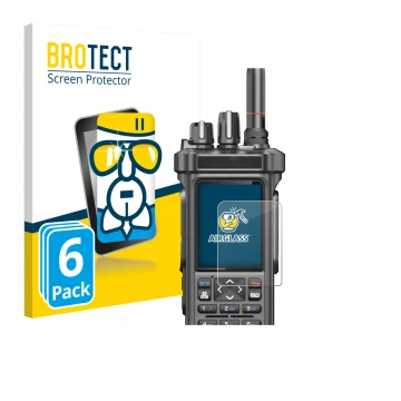 Vorderseite einer Produktverpackung mit dem Markenlogo BROTECT. Daneben ist das Gerät Radtel RT-950 Pro mit dem zugehörigen Di