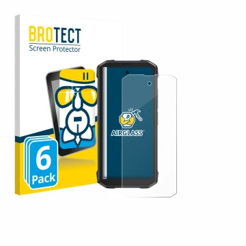 Vorderseite einer Produktverpackung mit dem Markenlogo BROTECT. Daneben ist das Gerät Cubot King Kong Mini 4 mit dem zugehörig