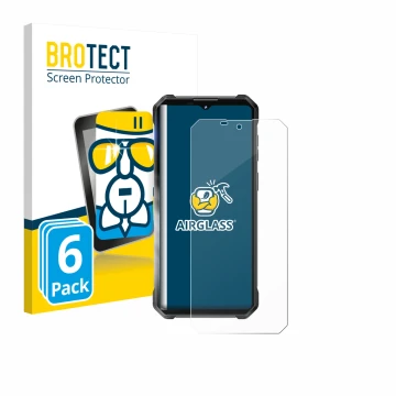 Vorderseite einer Produktverpackung mit dem Markenlogo BROTECT. Daneben ist das Gerät Oukitel WP53 Pro mit dem zugehörigen Dis