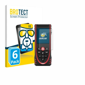 Vorderseite einer Produktverpackung mit dem Markenlogo BROTECT. Daneben ist das Gerät Leica DISTO X3 mit dem zugehörigen Displ