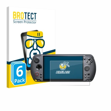 Vorderseite einer Produktverpackung mit dem Markenlogo BROTECT. Daneben ist das Gerät GPD Win 5 mit dem zugehörigen Displaysch