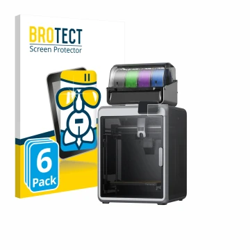 Vorderseite einer Produktverpackung mit dem Markenlogo BROTECT. Daneben ist das Gerät Creality K2 mit dem zugehörigen Displays