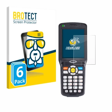 Vorderseite einer Produktverpackung mit dem Markenlogo BROTECT. Daneben ist das Gerät Unitech HT510A mit dem zugehörigen Displ