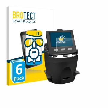 Vorderseite einer Produktverpackung mit dem Markenlogo BROTECT. Daneben ist das Gerät Kodak SCANZA mit dem zugehörigen Display