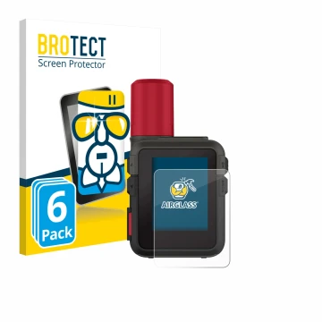 Vorderseite einer Produktverpackung mit dem Markenlogo BROTECT. Daneben ist das Gerät Garmin inReach Mini 3 Plus mit dem zugeh