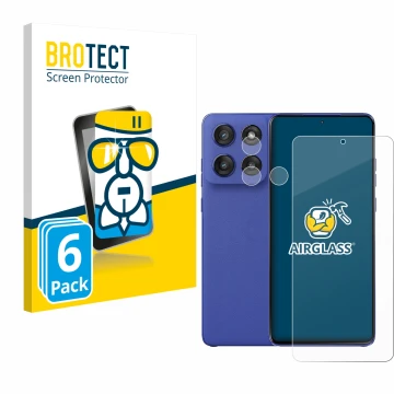 Vorderseite einer Produktverpackung mit dem Markenlogo BROTECT. Daneben ist das Gerät Motorola Edge 60 Stylus (Display+Kamera)