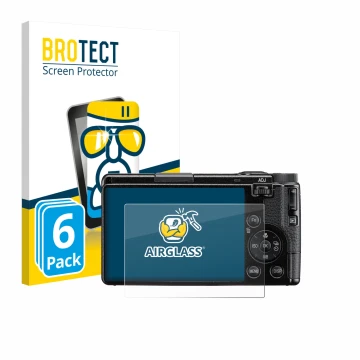 Vorderseite einer Produktverpackung mit dem Markenlogo BROTECT. Daneben ist das Gerät Ricoh GR IV HDF 2025 mit dem zugehörigen