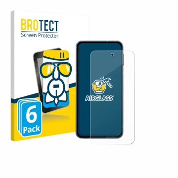 Vorderseite einer Produktverpackung mit dem Markenlogo BROTECT. Daneben ist das Gerät Sharp Aquos Sense 10 mit dem zugehörigen